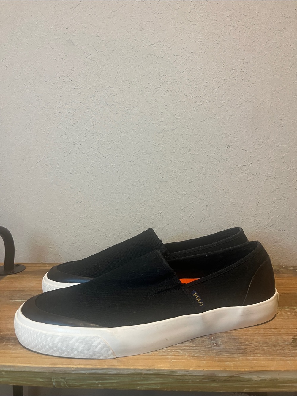 Polo by Ralph Lauren Itford Black Canvas Slip-On Sneakers w/ White Sole size 13D